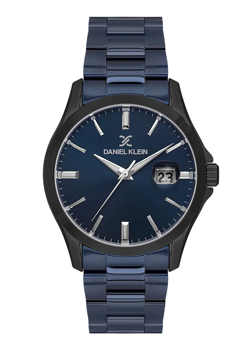 DANIEL KLEIN Men's Stainless Steel Black Alloy Case Analog Dark Blue Round Sunray Dial Japanese Quartz Premium 50 Meters Water Resistant